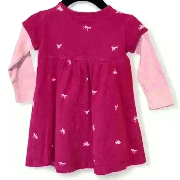 Lands' End Girls Pink Horse Print Long Sleeve Dress Size 12M Casual - Picture 2 of 6